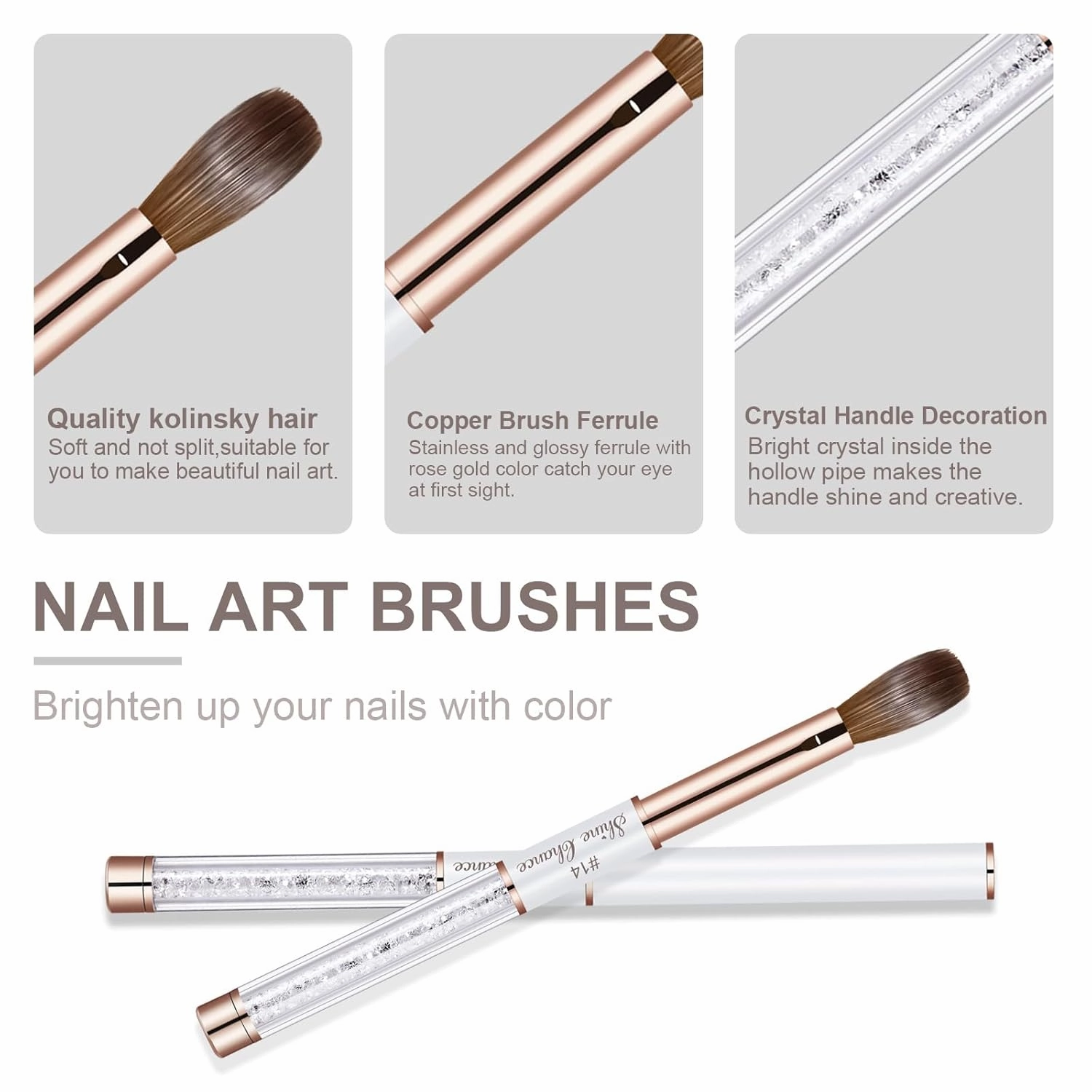 Acrylic Nail Brush Size 14, 100% Real Kolinsky Art Nail Brush for Acrylic Powder Application, Handmade Women Manicure Nail Extension Tool for Professional DIY Home Salon and Beginners