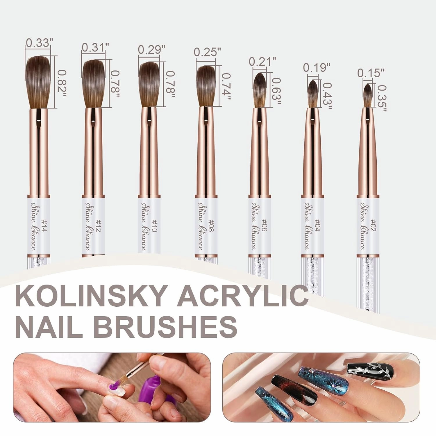 Acrylic Nail Brush Size 14, 100% Real Kolinsky Art Nail Brush for Acrylic Powder Application, Handmade Women Manicure Nail Extension Tool for Professional DIY Home Salon and Beginners