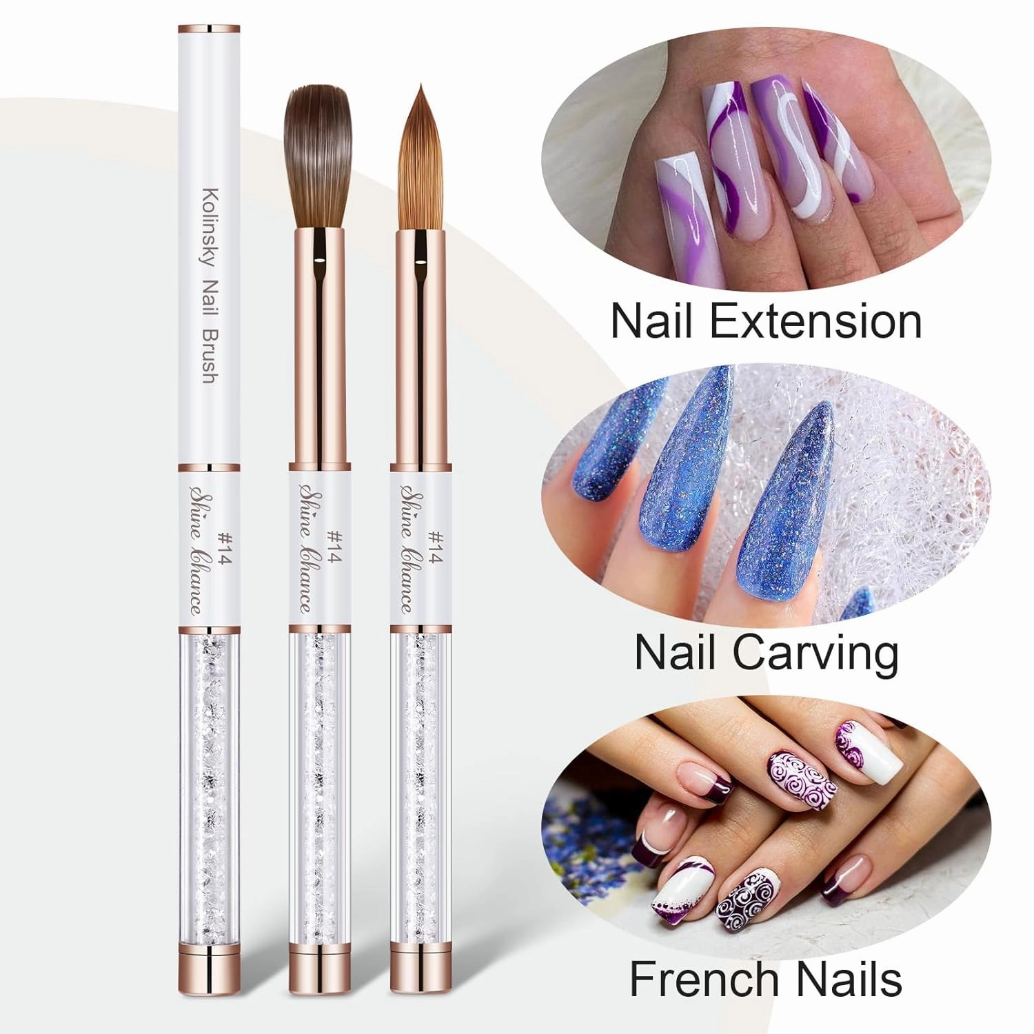 Acrylic Nail Brush Size 14, 100% Real Kolinsky Art Nail Brush for Acrylic Powder Application, Handmade Women Manicure Nail Extension Tool for Professional DIY Home Salon and Beginners