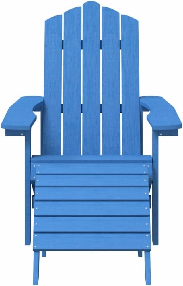 Adirondack Chair with Detachable Footstool HDPE Outdoor Patio Furniture Aqua Blue Weather-Resistant Lounge Chair for Backyard Poolside