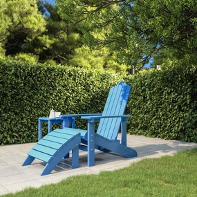 Adirondack Chair with Detachable Footstool HDPE Outdoor Patio Furniture Aqua Blue Weather-Resistant Lounge Chair for Backyard Poolside