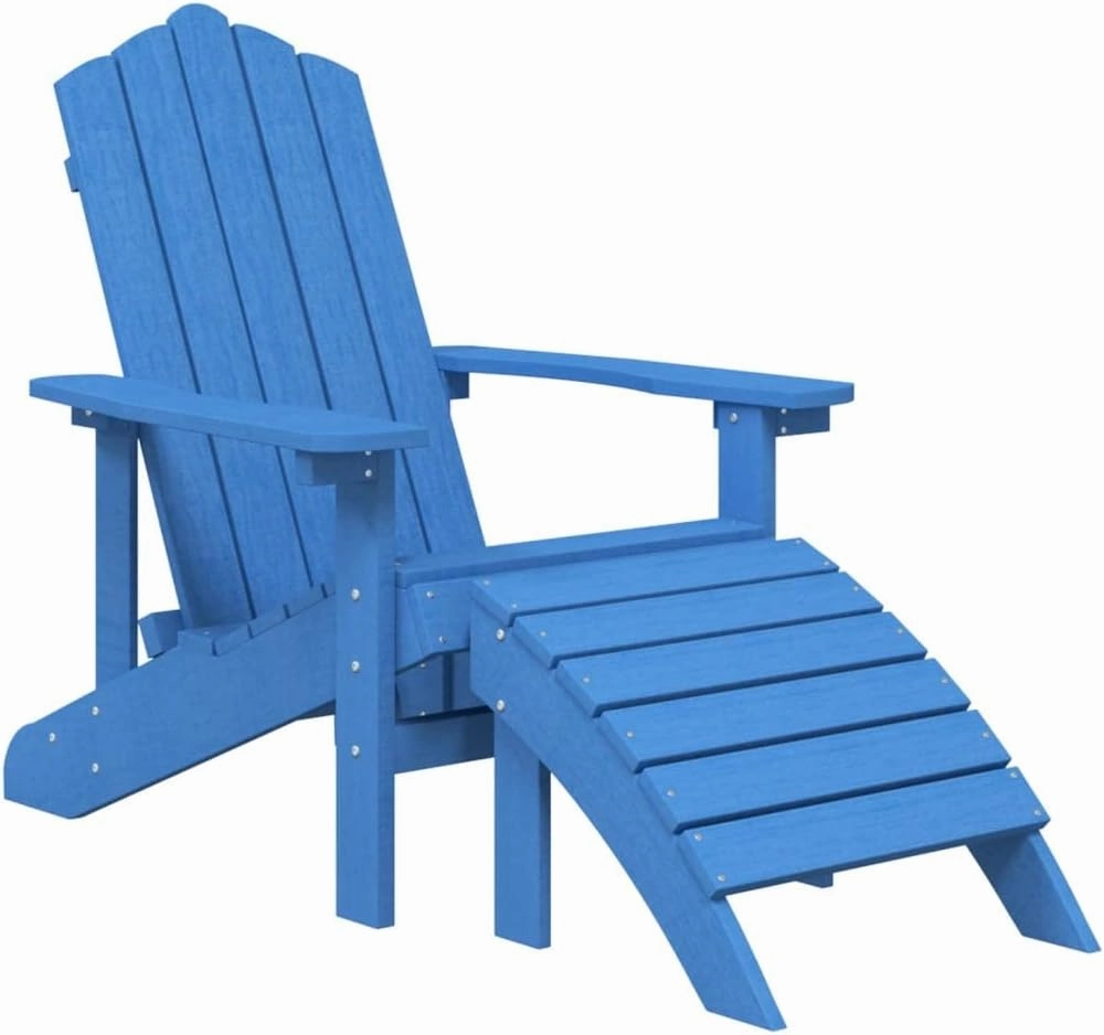Adirondack Chair with Detachable Footstool HDPE Outdoor Patio Furniture Aqua Blue Weather-Resistant Lounge Chair for Backyard Poolside
