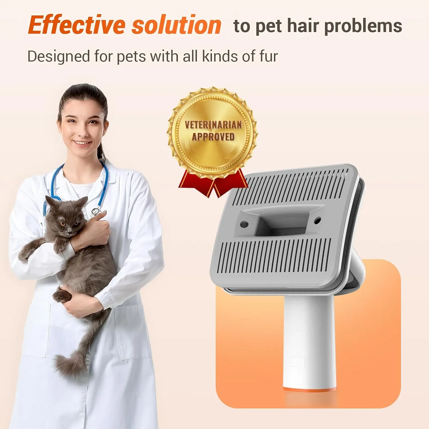 Afloia Innovative Pet Grooming Kit: Dog Brush Vacuum Attachment, Cat Brush with 1-1.5" Hoses Diameter Universal Adapter, Compatible with Most Round Vacuum Cleaners like Bissell, Eureka etc., Orange