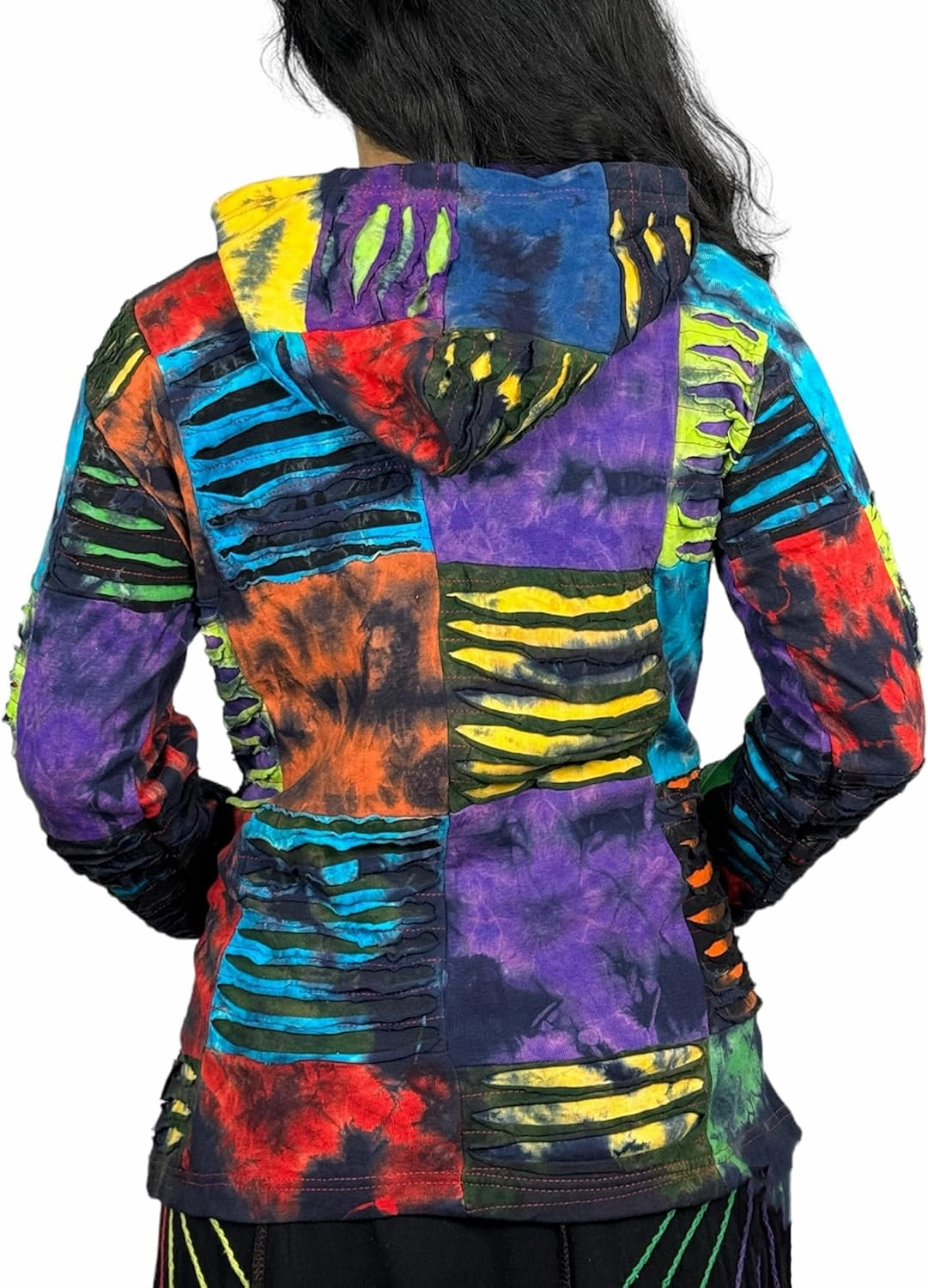 Agan Traders 2025 Summer Women's Zip-Up Hoodie Sweatshirt - Auspicious Symbols Multi-Colored Patched Light Jackets for Women