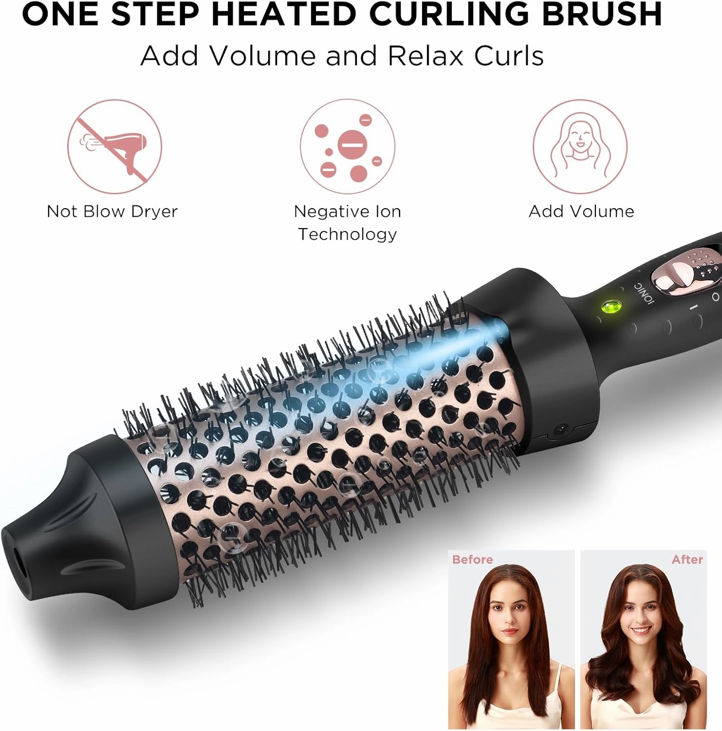 Aima Beauty Hair Curling Iron Brush, 1.5" Ceramic Hot Brush for Loose Curls, Dual Voltage & 60Mins Auto-Off, Black
