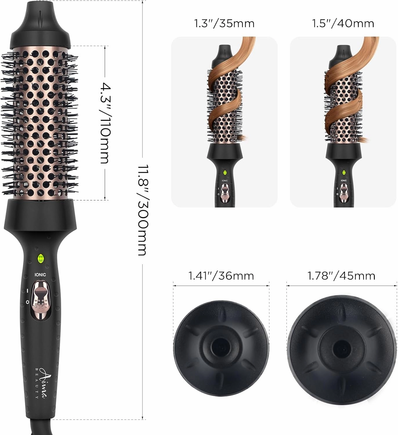 Aima Beauty Hair Curling Iron Brush, 1.5" Ceramic Hot Brush for Loose Curls, Dual Voltage & 60Mins Auto-Off, Black