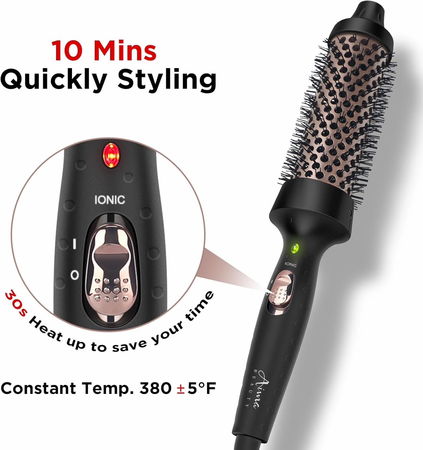 Aima Beauty Hair Curling Iron Brush, 1.5" Ceramic Hot Brush for Loose Curls, Dual Voltage & 60Mins Auto-Off, Black