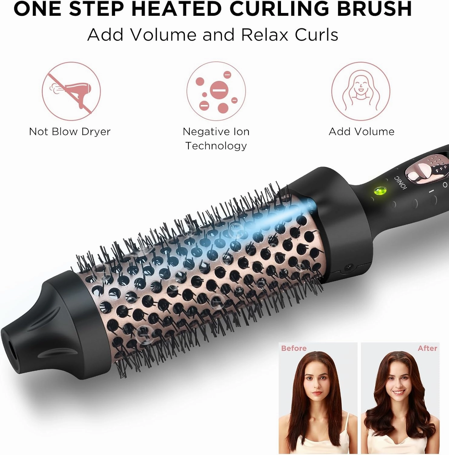 Aima Beauty Hot Brush, 1.3"/35mm Heated Curling Brush, Ion Hair Care Thermal Round Brush Makes Hair Smoother & Softer, Create Voluminous Curls Effortlessly, Dual Voltage, 60Mins Auto-Off, Black