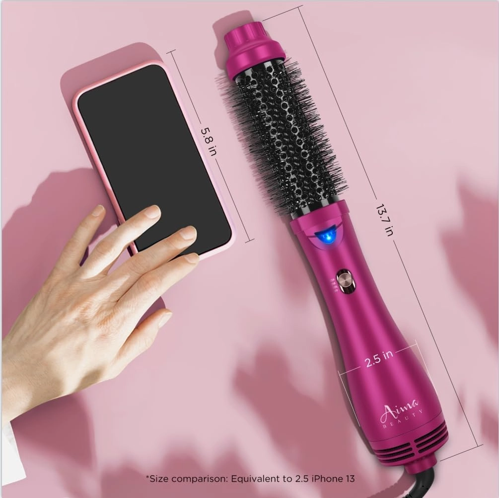 Aima Beauty One Step Hair Dryer & Volumizing Hot Air Brush, Ceramic Straightener Brush, Curler & Hot Comb 4 in 1 Salon Ionic Hair Brush, Rose Pink
