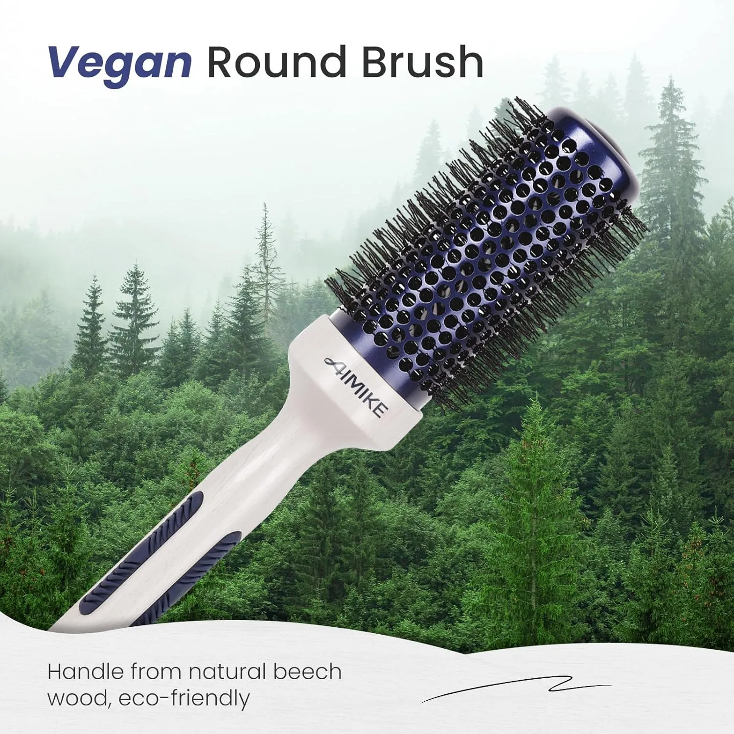 AIMIKE Nano Ionic Tech Ceramic Brush for Blow Drying, Styling and Volume Boost - Natural Wood One-Piece Design, 1.7 Inch/43mm