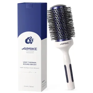 AIMIKE Round Brush for Blow Out - Large Nano Ionic Tech Round Brush, Ceramic Round Brush for Blow Drying, Styling and Boost Volume, Natural Wood Round Hair Brush, One Piece Design - 2 Inch/52mm