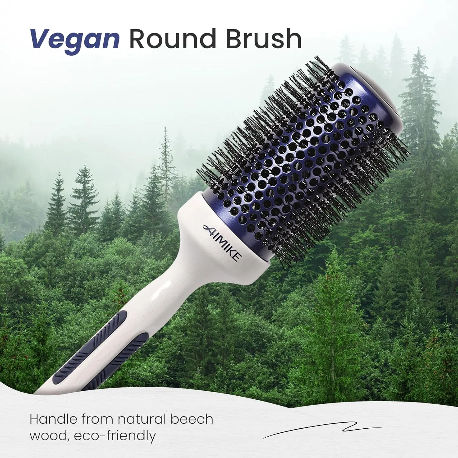 AIMIKE Round Brush for Blow Out - Large Nano Ionic Tech Round Brush, Ceramic Round Brush for Blow Drying, Styling and Boost Volume, Natural Wood Round Hair Brush, One Piece Design - 2 Inch/52mm