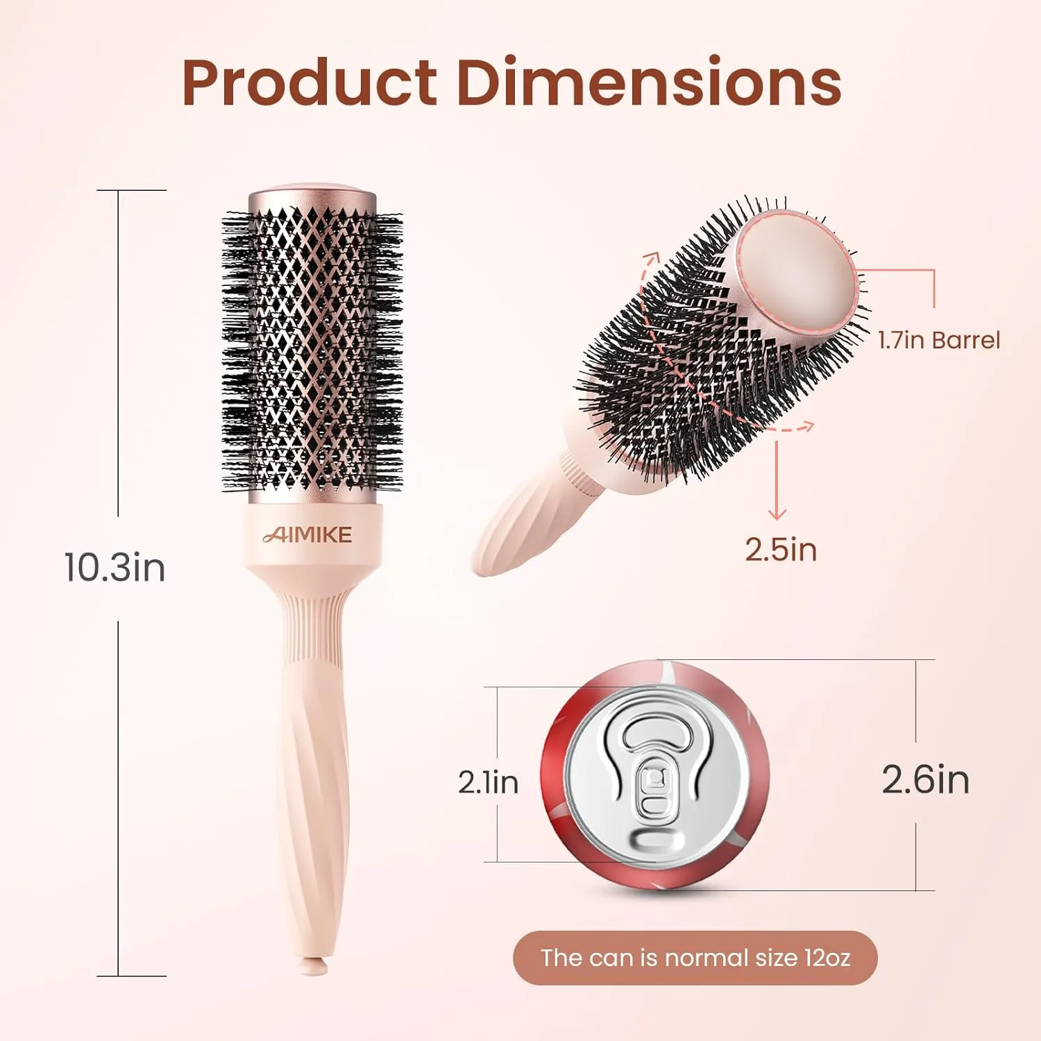 AIMIKE Round Brush for Blow Out, Rose Luxe Medium Round Hair Brush w/Nano Thermal Ceramic Tech, for Blow Drying & Styling Volumizing Shoulder Length Hair, with 4 Clips (Barrel 1.7", Bristle 2.5")