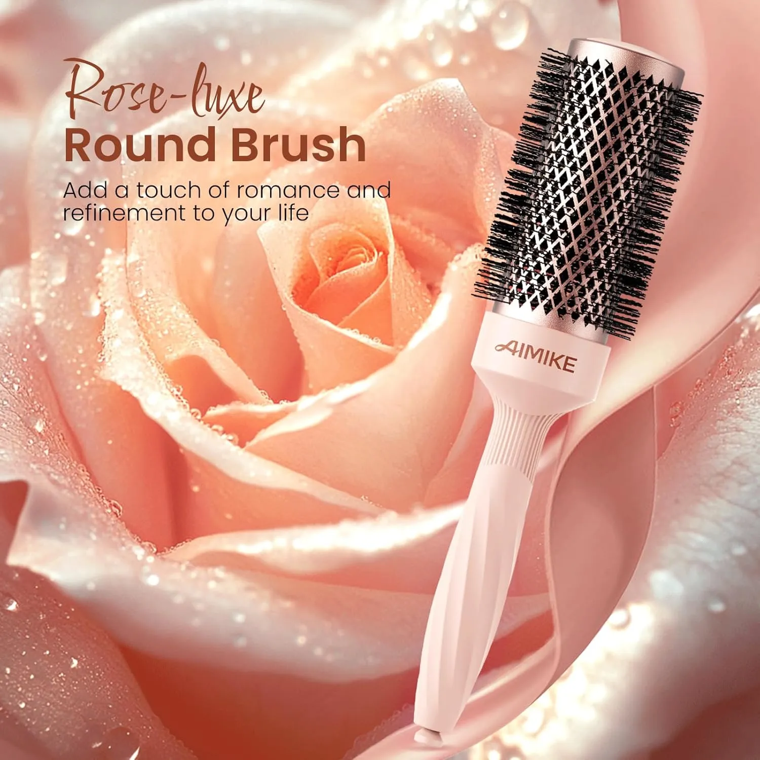 AIMIKE Round Brush for Blow Out, Rose Luxe Medium Round Hair Brush w/Nano Thermal Ceramic Tech, for Blow Drying & Styling Volumizing Shoulder Length Hair, with 4 Clips (Barrel 1.7", Bristle 2.5")
