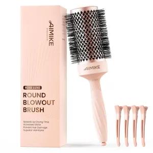 AIMIKE Round Brush for Blow out, Rose Luxe Round Hair Brush Ionic & Nano Thermal Ceramic Tech, for Blow Drying & Styling Volumizing Long Hair, with 4 Clips (Barrel 2.1", Bristle 3")