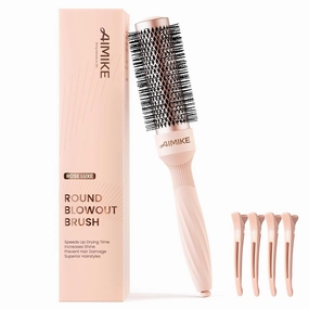 AIMIKE Round Brush for Blow Out, Rose Luxe Small Round Hair Brush w/Nano Thermal Ceramic Tech, for Blow Drying & Styling Volumizing Short Hair, with 4 Clips (Barrel 1.3", Bristle 2.1")