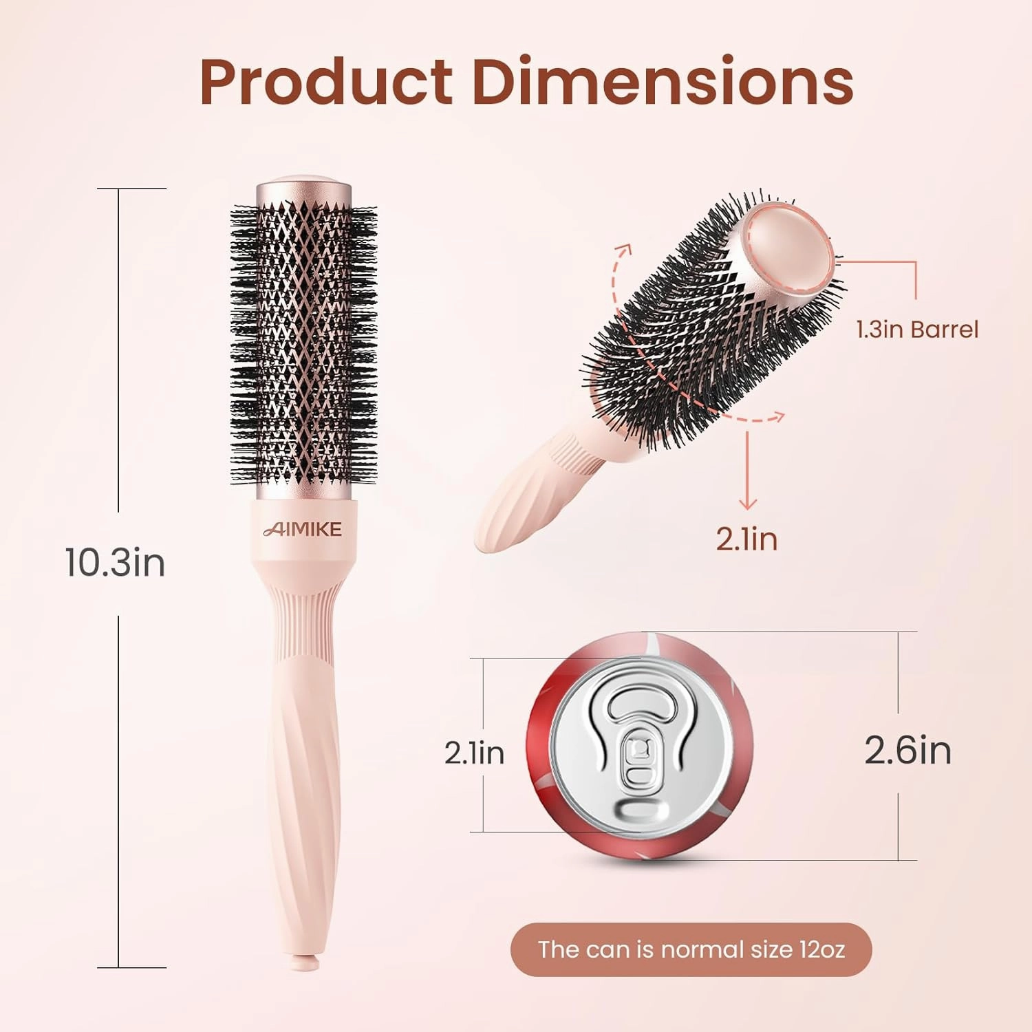 AIMIKE Round Brush for Blow Out, Rose Luxe Small Round Hair Brush w/Nano Thermal Ceramic Tech, for Blow Drying & Styling Volumizing Short Hair, with 4 Clips (Barrel 1.3", Bristle 2.1")