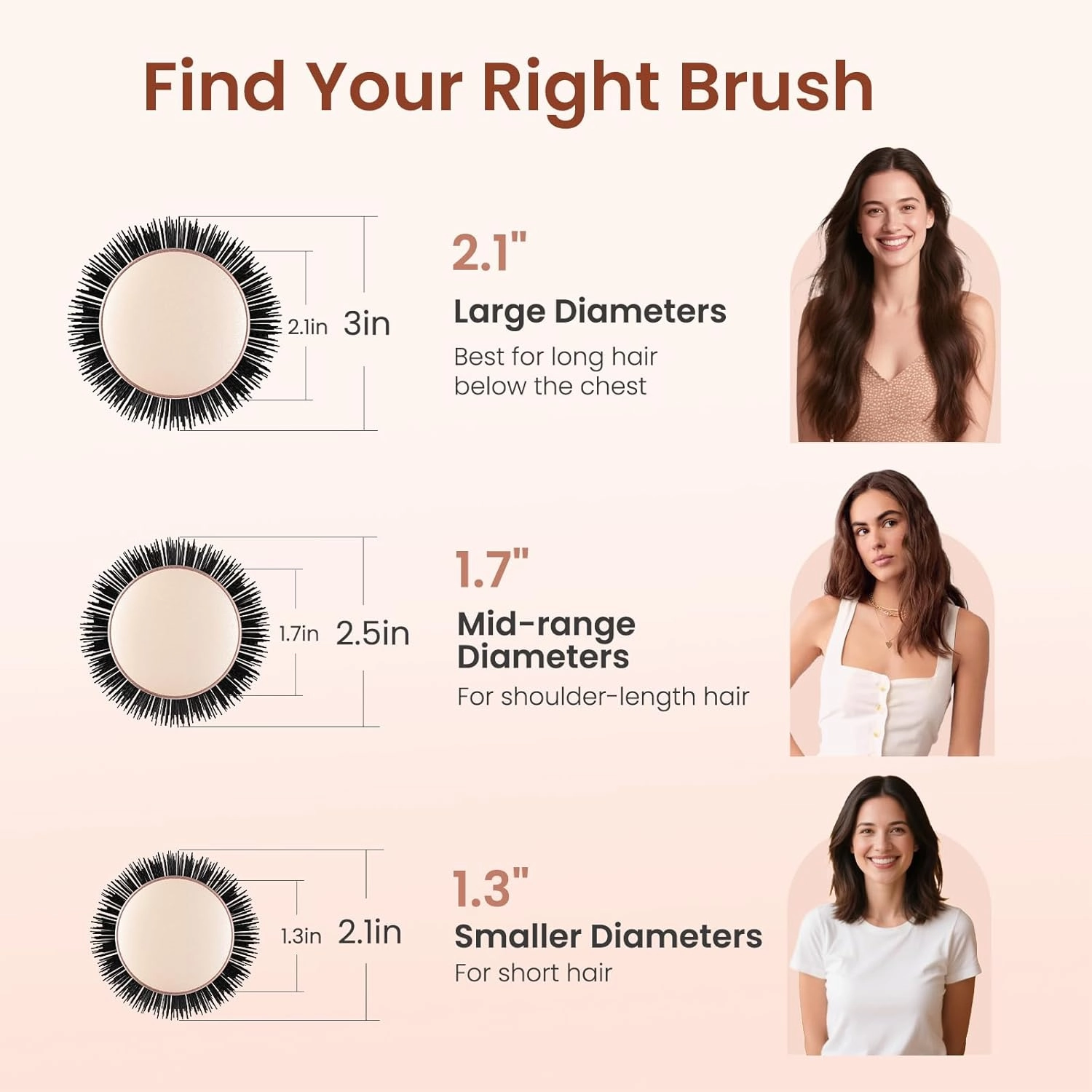 AIMIKE Round Brush for Blow Out, Rose Luxe Small Round Hair Brush w/Nano Thermal Ceramic Tech, for Blow Drying & Styling Volumizing Short Hair, with 4 Clips (Barrel 1.3", Bristle 2.1")