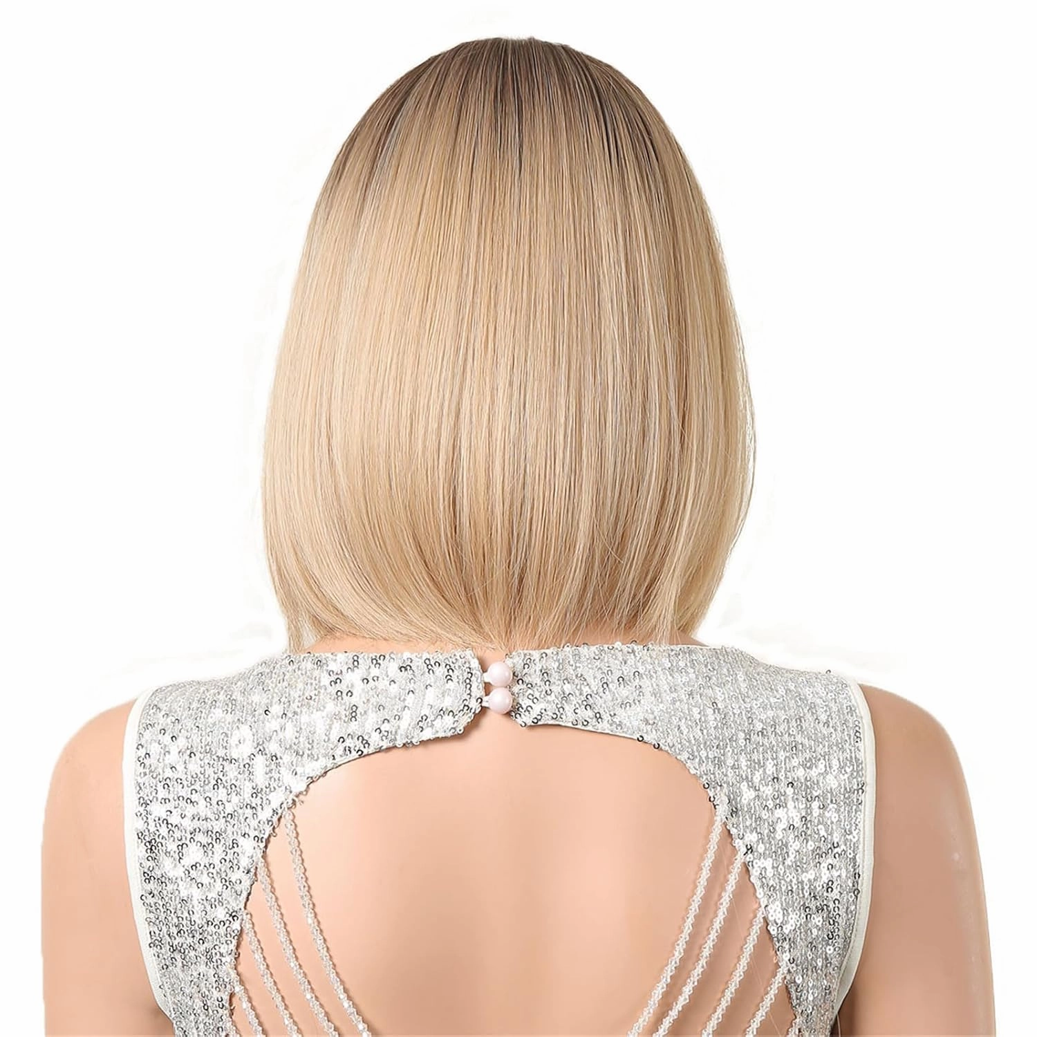 Aimole Short Bob Straight Wig with Cute Flat Bangs Fashion Heat Resistant Synthetic Hair for Dalily Party Use (Blonde Mixed)