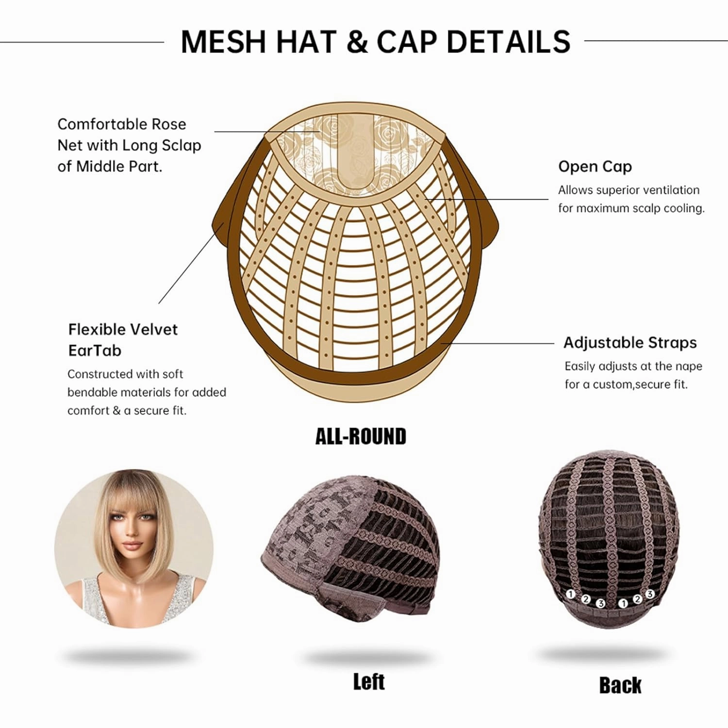 Aimole Short Bob Straight Wig with Cute Flat Bangs Fashion Heat Resistant Synthetic Hair for Dalily Party Use (Blonde Mixed)