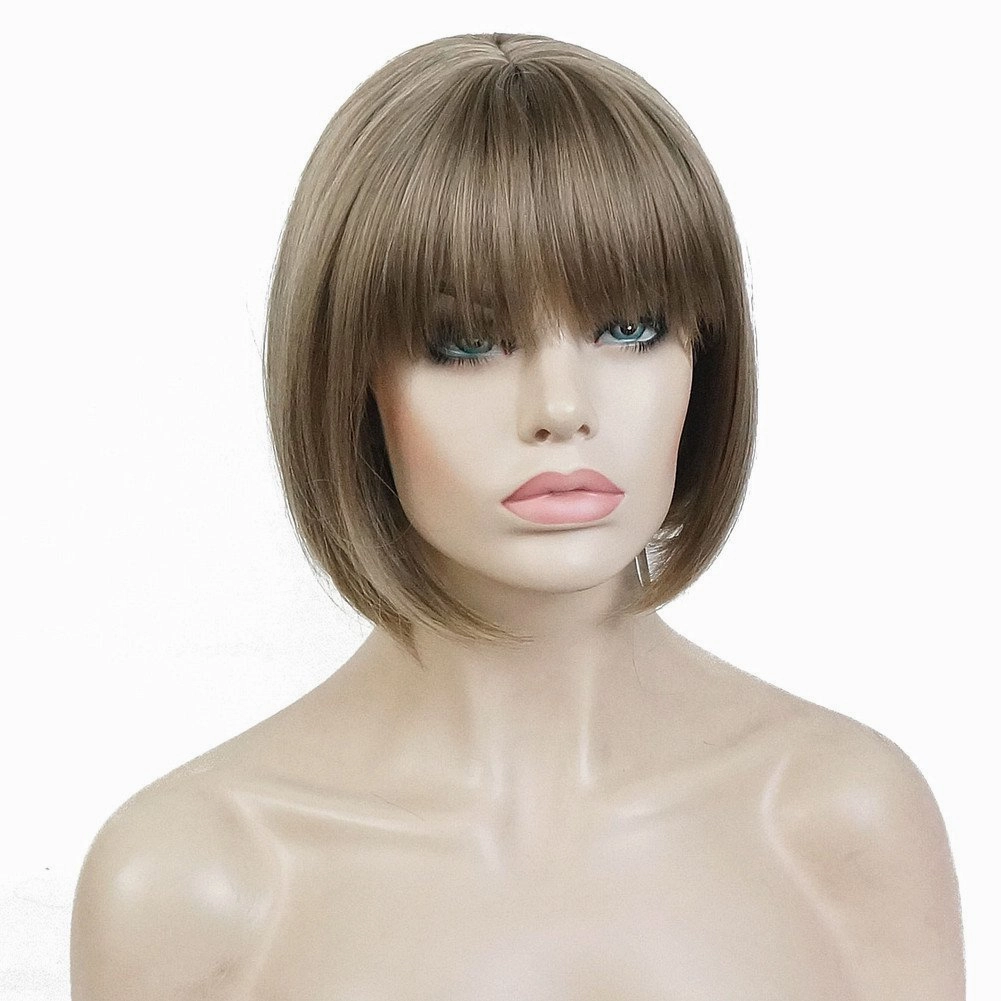 Aimole Short Bob Straight Wig with Cute Flat Bangs Synthetic Hair(24M8 613)
