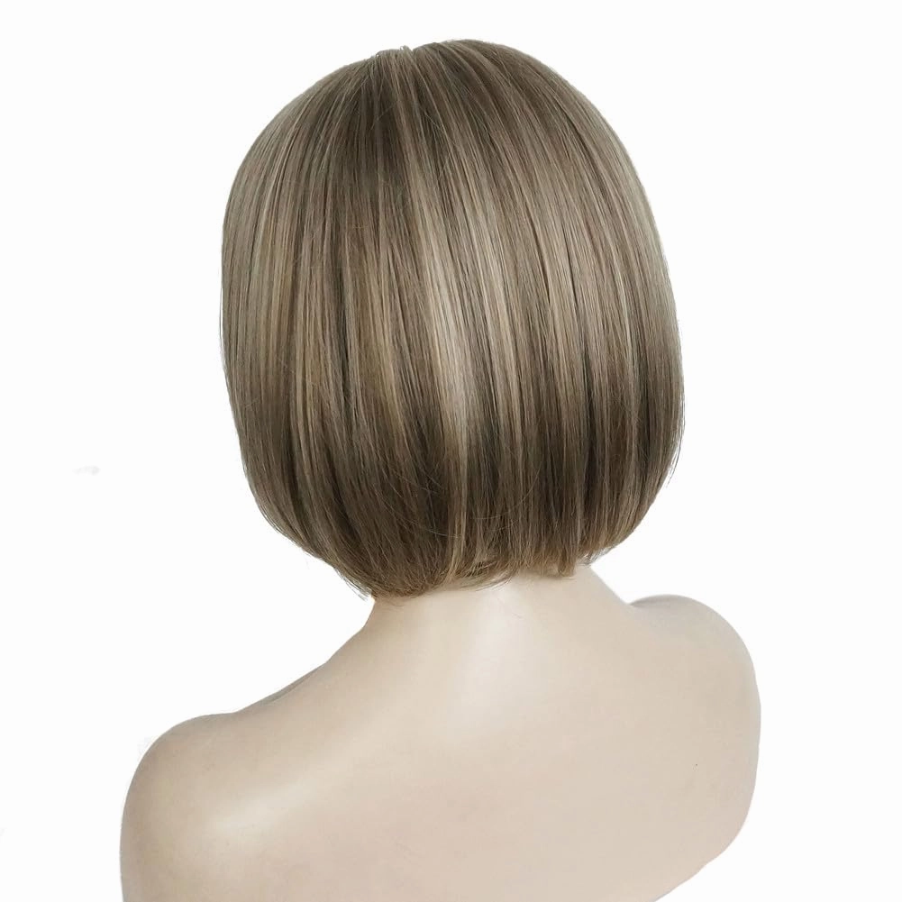 Aimole Short Bob Straight Wig with Cute Flat Bangs Synthetic Hair(24M8 613)
