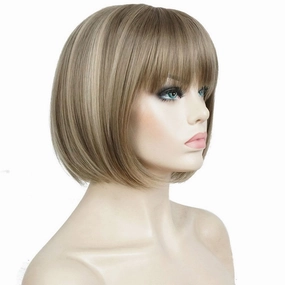 Aimole Short Bob Straight Wig with Cute Flat Bangs Synthetic Hair(24M8 613)