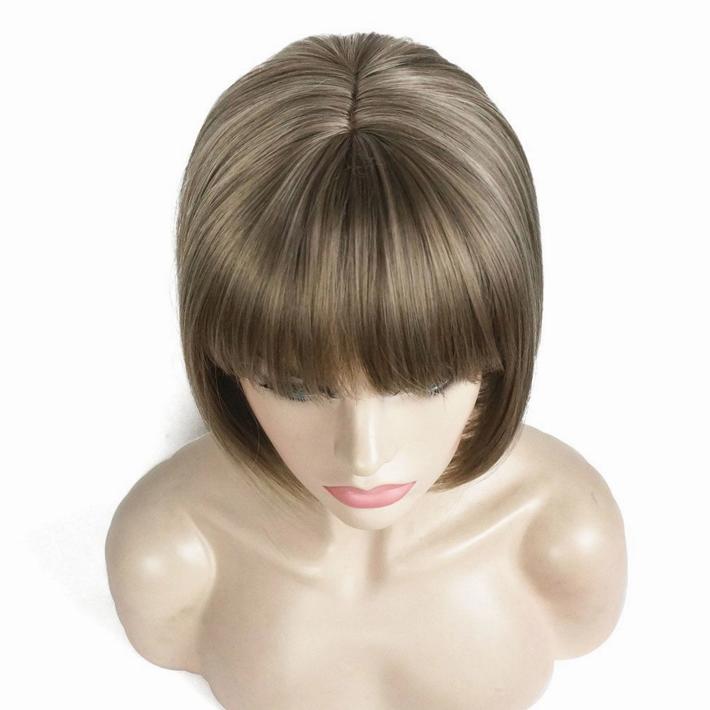 Aimole Short Bob Straight Wig with Cute Flat Bangs Synthetic Hair(24M8 613)