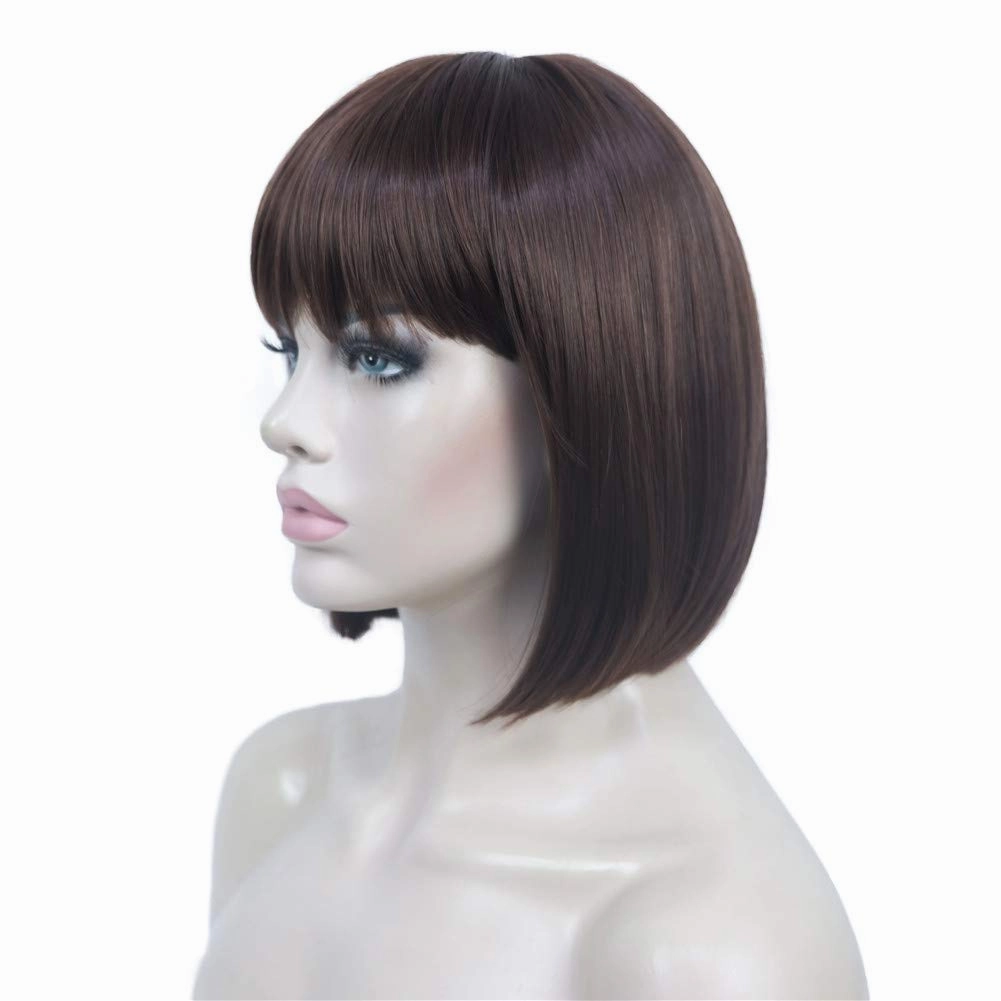 Aimole Short Straight Bob Wig Cute Flat Bangs Cute Central Dot Skin Top Synthetic Full Women Wigs