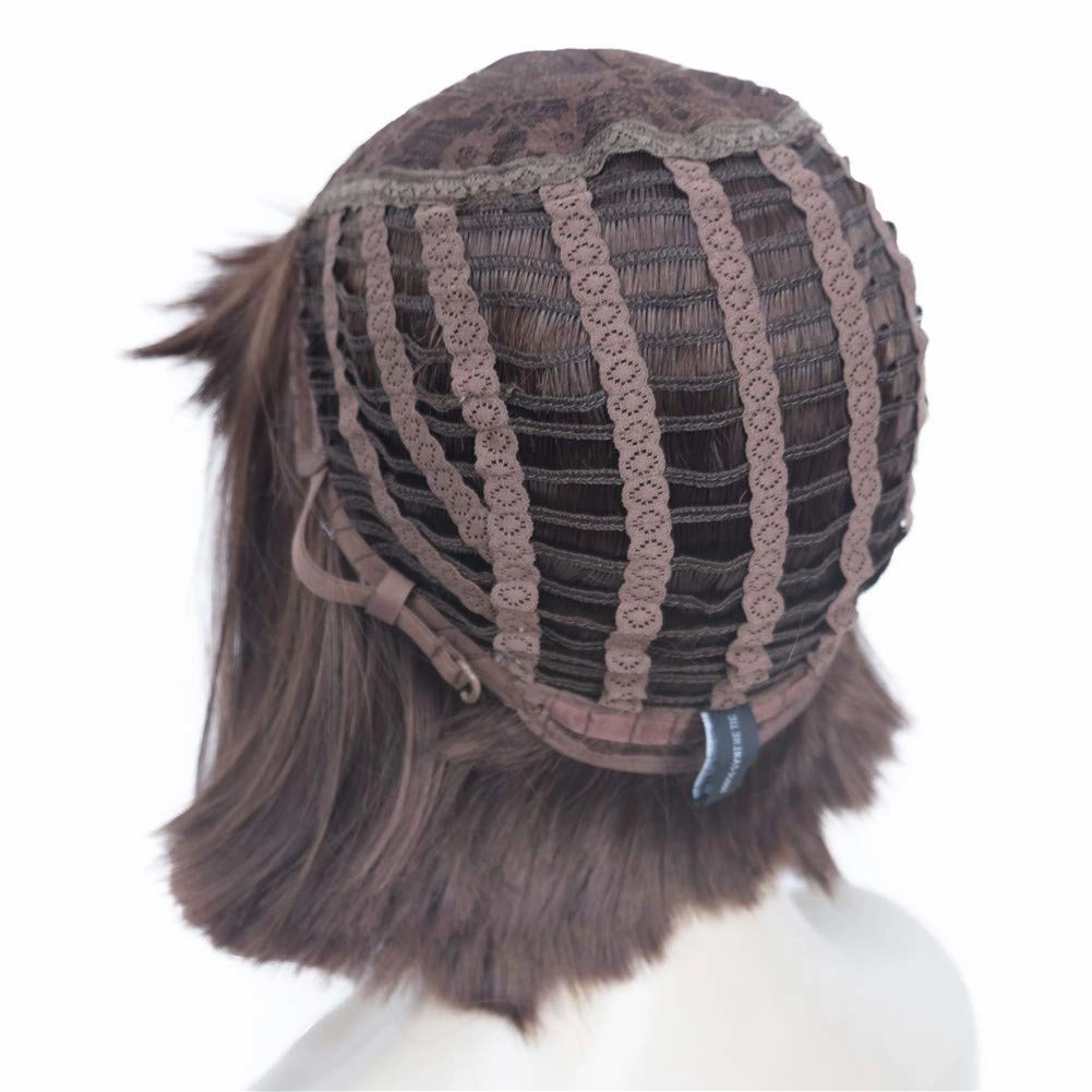 Aimole Short Straight Bob Wig Cute Flat Bangs Cute Central Dot Skin Top Synthetic Full Women Wigs