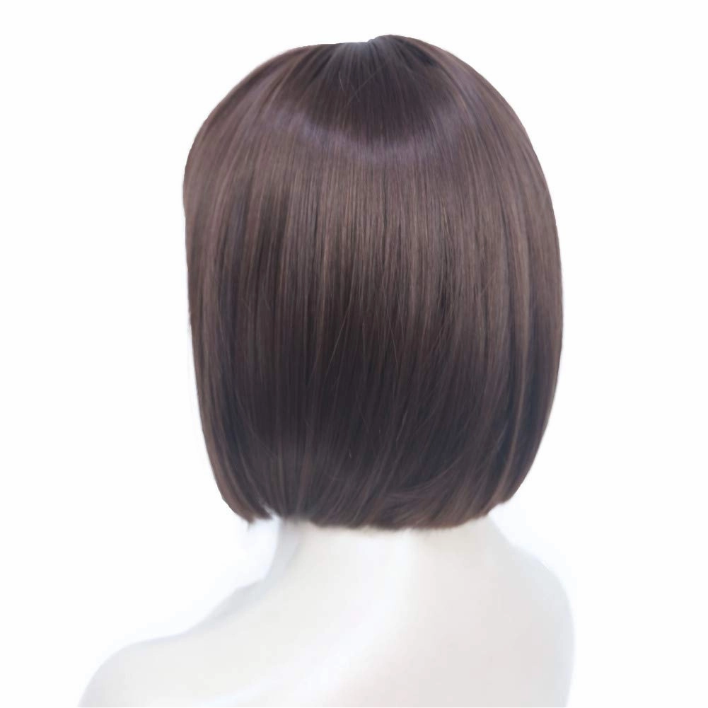 Aimole Short Straight Bob Wig Cute Flat Bangs Cute Central Dot Skin Top Synthetic Full Women Wigs