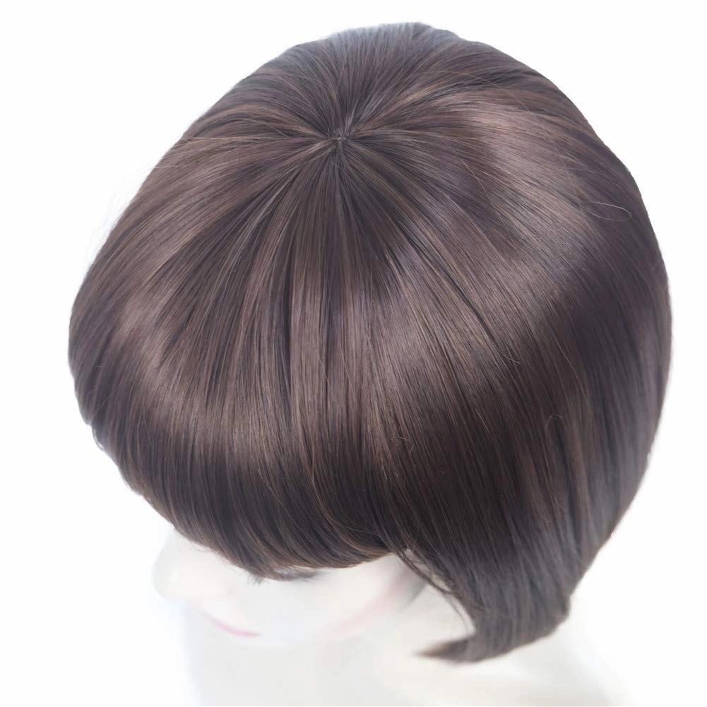 Aimole Short Straight Bob Wig Cute Flat Bangs Cute Central Dot Skin Top Synthetic Full Women Wigs