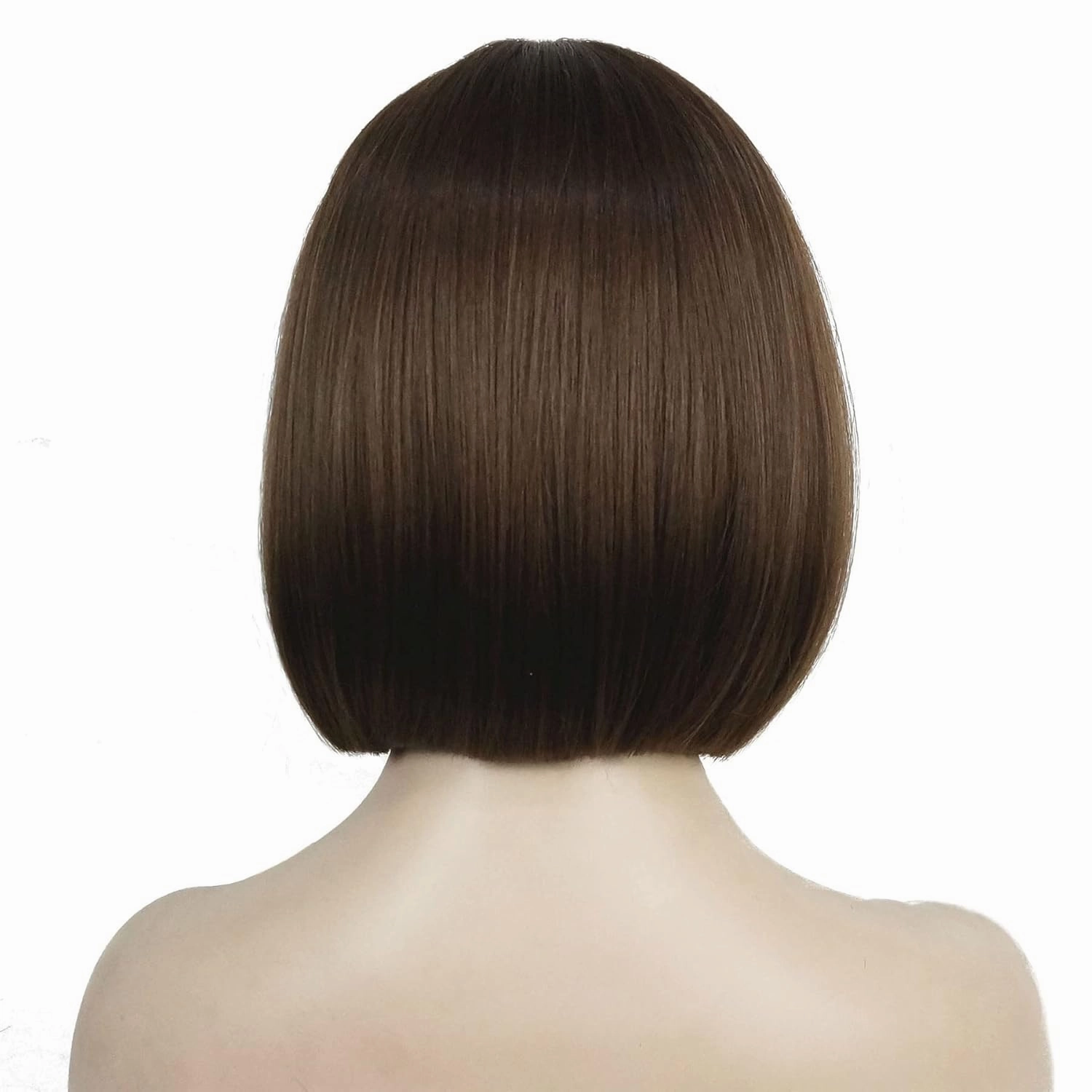 Aimole Short Straight Bob Wig Cute Flat Bangs Synthetic Full Women Wigs (10 Medium Golden Brown)