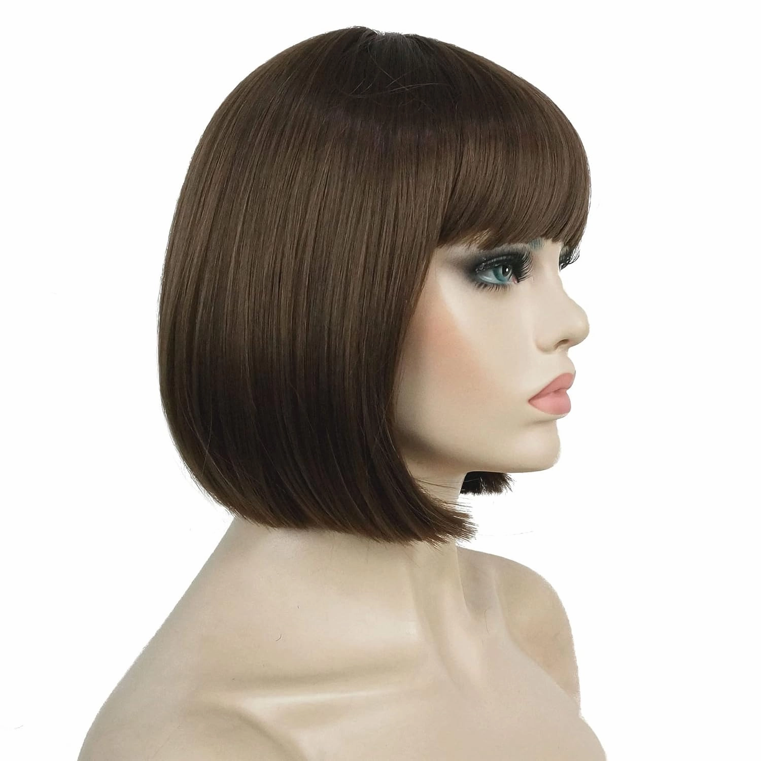 Aimole Short Straight Bob Wig Cute Flat Bangs Synthetic Full Women Wigs (10 Medium Golden Brown)
