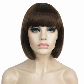 Aimole Short Straight Bob Wig Cute Flat Bangs Synthetic Full Women Wigs (10 Medium Golden Brown)