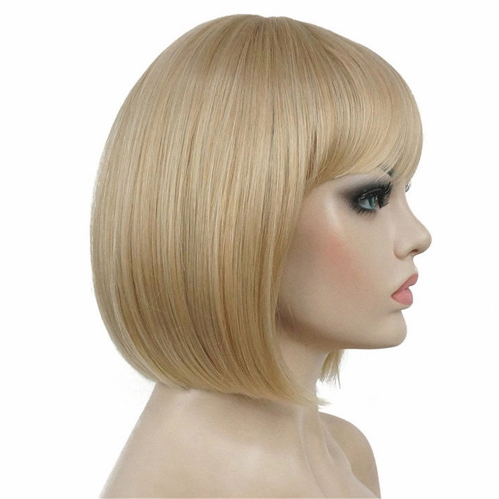 Aimole Short Straight Bob Wig Cute Flat Bangs Synthetic Full Women Wigs (24BT613)