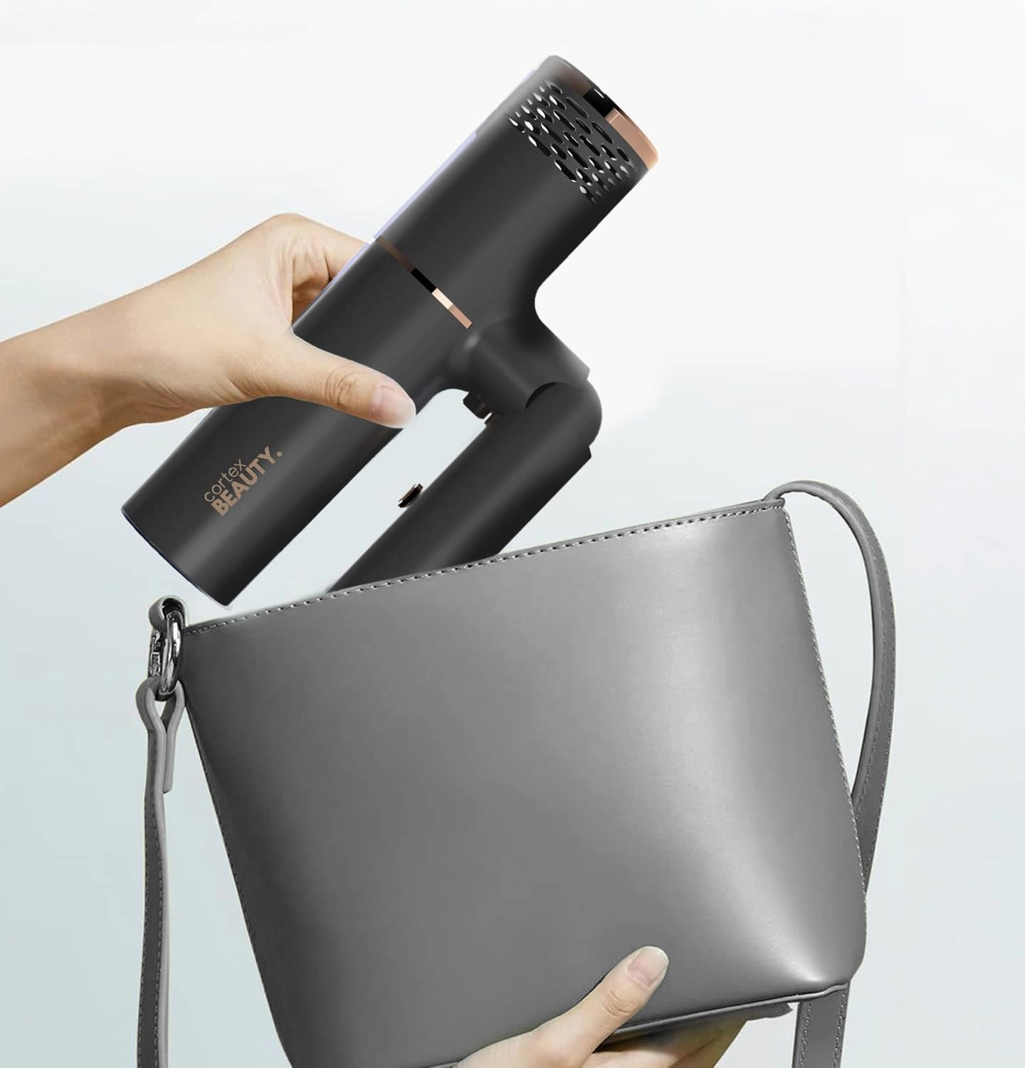 AirFold Foldable Ionic Hair Dryer   Brush Set - Compact, Travel-Friendly 1450W with 2 Speeds, 3 Heat Settings, Cool Shot, Diffuser & Styling Attachments (Gray)