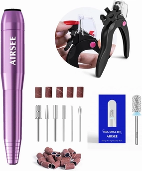 AIRSEE Nail Clippers for Acrylic Nails, Studio Basic Electric Nail Drill, Tungsten Carbide Acrylic Nail Drill Bit Efile Electric File Machine Head Tip