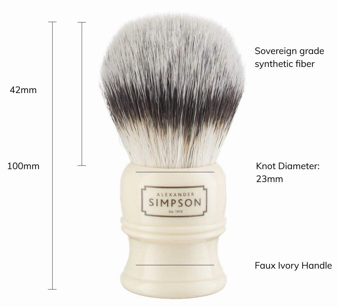 Alexander Simpsons Trafalgar 1 Shaving Brush - T1 Synthetic High Density Fibre Faux Handle Ivory - Simpson Shaving Brushes - Wet Shave Deluxe Thick & Luxurious Lather Dense Extra Soft Bristles