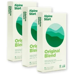 Alpine Start Instant Coffee Original Blend Medium Roast - Individual Powder Mix From High Altitude Arabica Coffee Beans - Hot or Cold Brew for Home, Travel, Hiking, Backpacking(0.11 OZ)Total 24 Sticks