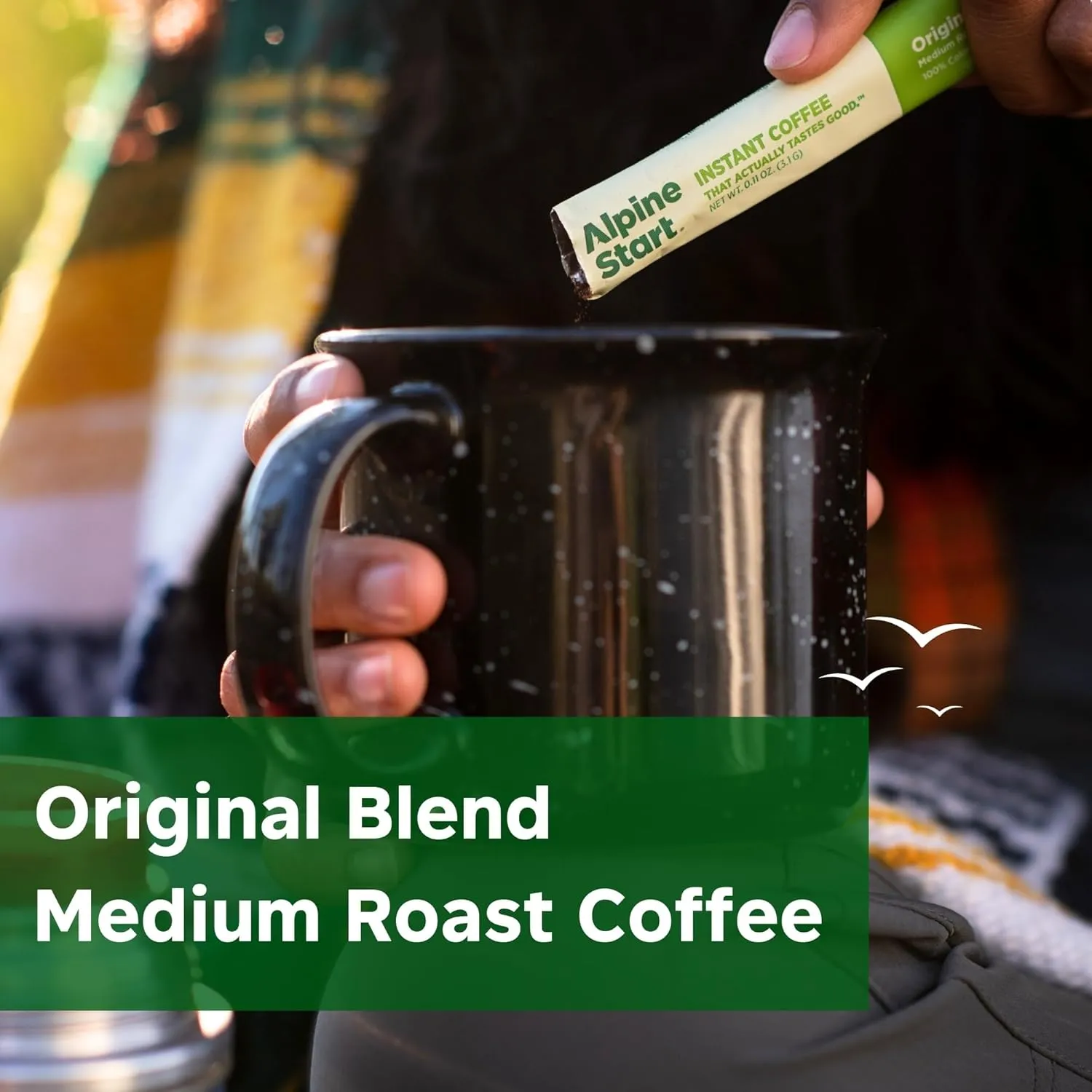 Alpine Start Instant Coffee Original Blend Medium Roast - Individual Powder Mix From High Altitude Arabica Coffee Beans - Hot or Cold Brew for Home, Travel, Hiking, Backpacking(0.11 OZ)Total 24 Sticks