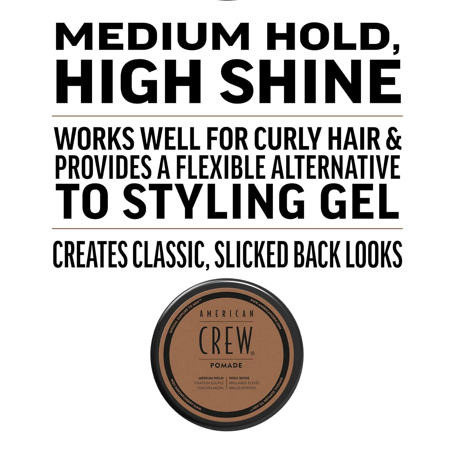 American Crew Men's Hair Pomade, Like Styling Gel with Medium Hold & High Shine, 3 oz