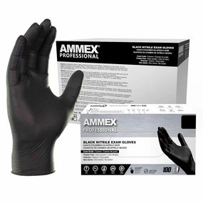 AMMEX Black Nitrile Exam Gloves, Case of 1000, 3 Mil, Size Medium, Latex Free, Powder Free, Textured, Disposable, Non-Sterile, Food Safe, ABNPF44100