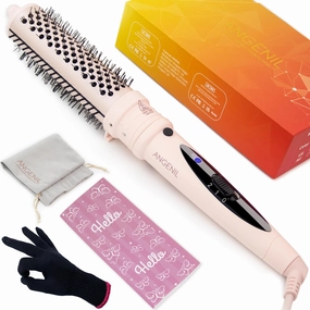 ANGENIL Thermal Hair Brush - Heated Hair Comb for Women, 1.5 inch Volumizer and Straightener, Tourmaline Ceramic Curling Iron, Detachable, Frizz-Free, Negative Ion, Dual Voltage, Beachwave, Pink