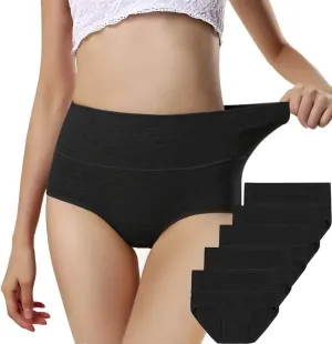 ANNYISON Womens Underwear, Soft Cotton High Waist Breathable Solid Color Briefs Panties for Women