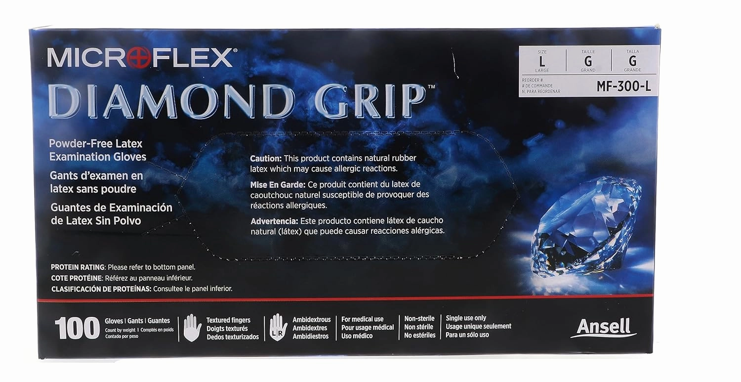 Ansell MICROFLEX ​Diamond Grip MF-300 Exam Standard Gloves - Size L, Natural (Bundle of 200)