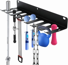 Aolamegs Home Gym Storage Rack - Heavy-duty 9 Hook Fitness Equipment Storage And Organization Workout Gear Wall Mount Hanger, Home Gym Accessories For Barbell, Kettlebells, Dumbbells
