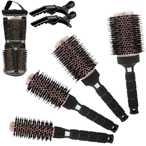 Aozzy Round Brush Set, Boar Bristle Round Brush for Blow Drying, 4 Different Sizes, Nano Thermal Barrel Round Hair Brush for Curling and Straightening, Drying, Styling, Blow Out Brush for Women