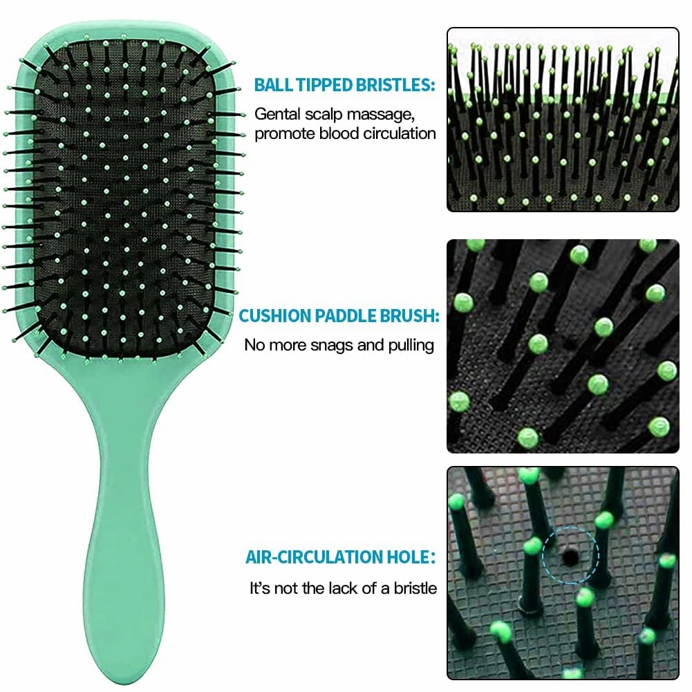 Aozzy 9Pcs Curly Hair Brush Set, Hair Brushes for Women, Round Brush for Blow Drying, Paddle Brush, Fit for Detangling Wet Long Thick Hair, Spray Bottle for Curly Wavy Hair, Family Daily Care（Green）