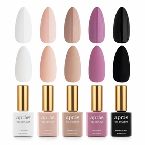 Apres Gel Couleur Combo Set, 5 Color Gel Nail Polish, Bright Nude Pastel Colors with Brush-X Nail Art Brush, 2024 Edition (Set 13)